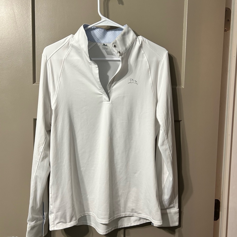 R.J classics Carly 37.5 White Shirt with Blue Accent show shirt 1/4 zip Collared